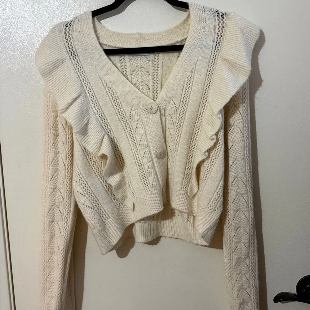 Lush Cream Ruffled Cardigan - Picture 1 of 3